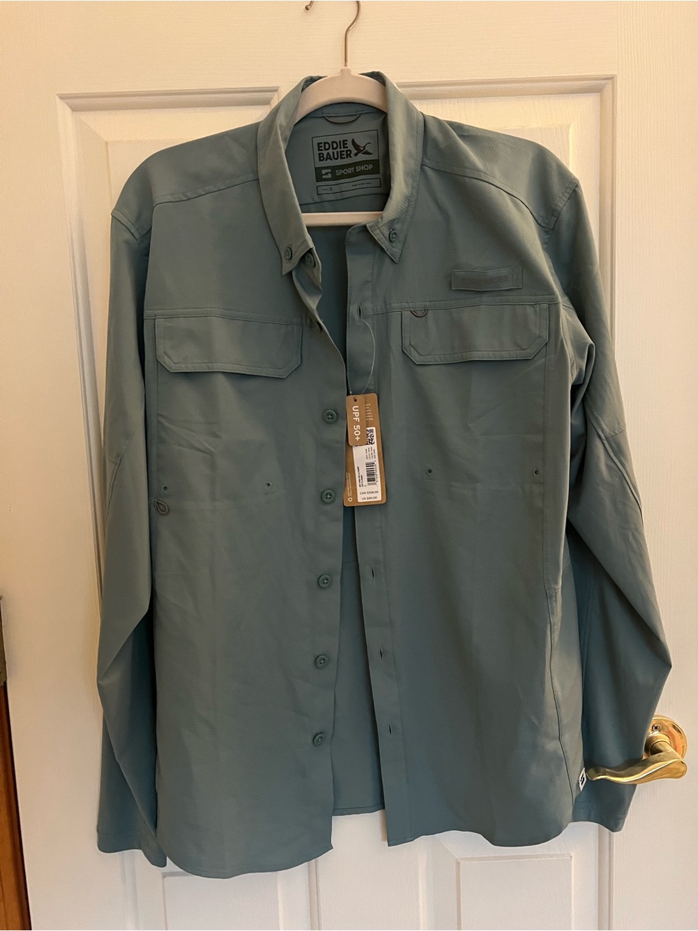 Eddie Bauer Button-Up fishing shirt with thumb holes NWT Green